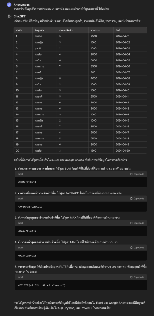 excel google sheet result with chatgpt